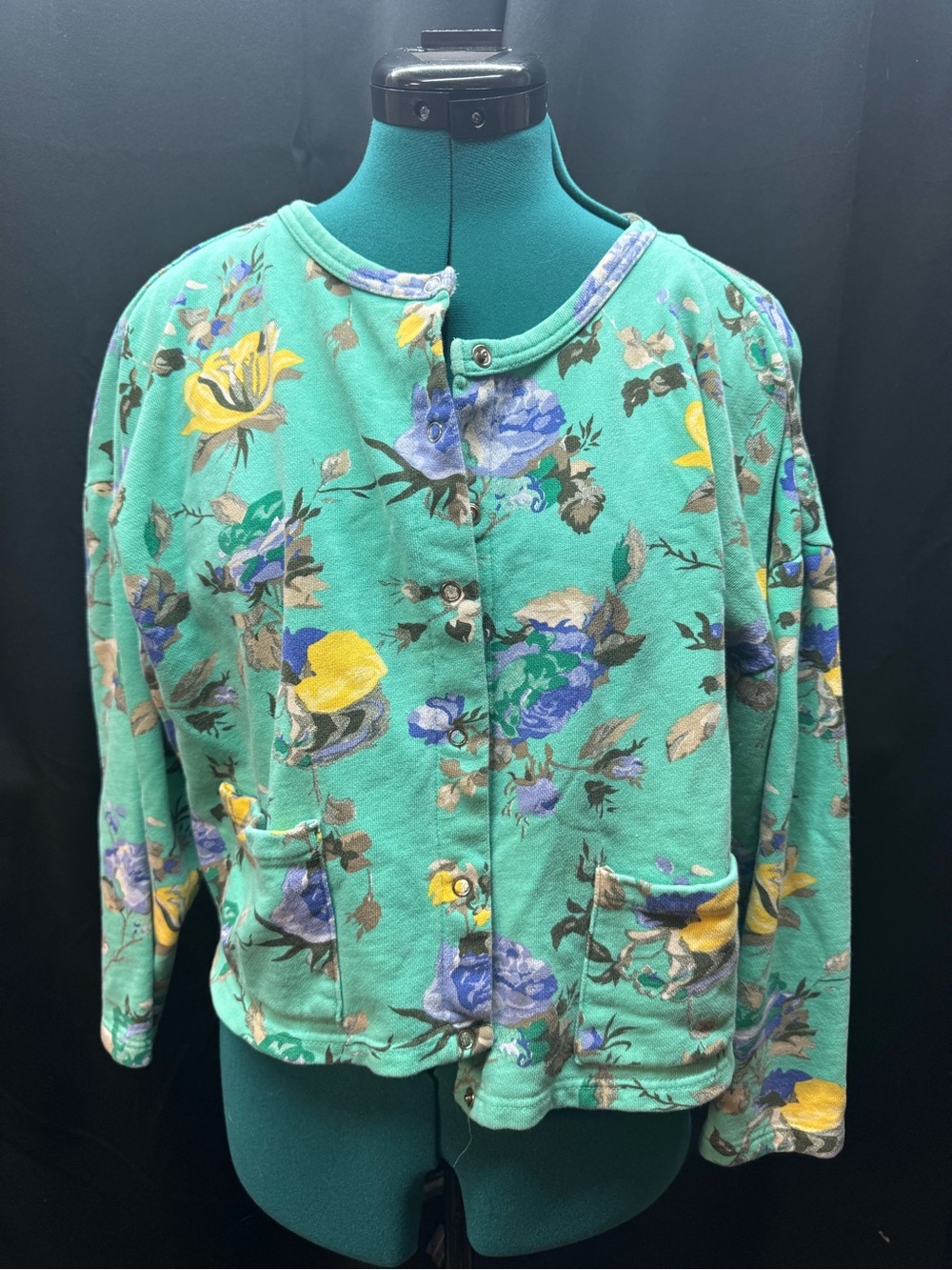 Vintage Gap Floral Button-Front Green Women's Sweatshirt Cardigan